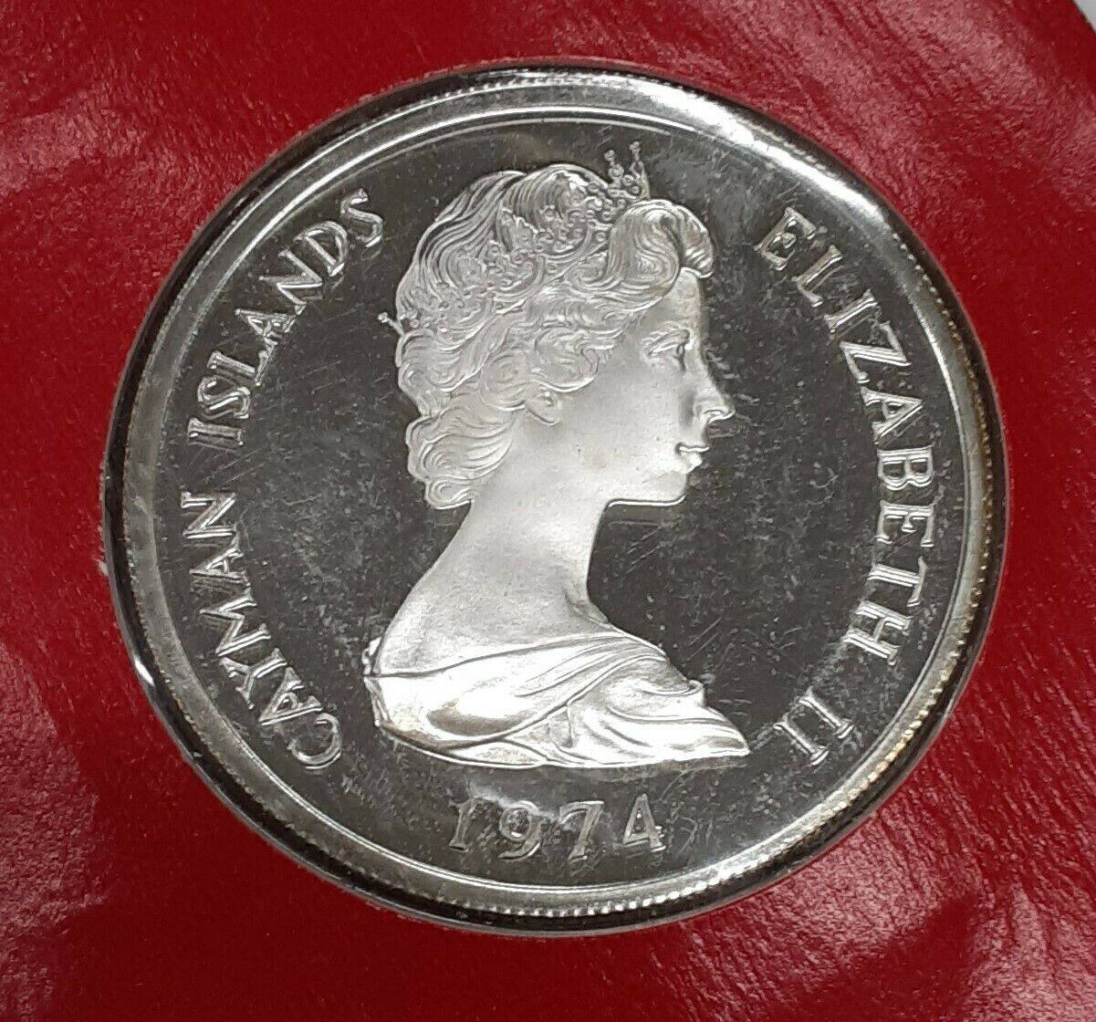 World Coins 1974 Cayman Islands 5 Dollar Sterling Silver Coin