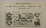 Banknoten 3 Dollars ANA Colorado Springs ABNC The Tremont Bank Souvenir Card -