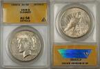 USA Dollar Peace Silver Coin ANACS $1 AU-58 Details Cleaned (8B) -