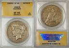 USA $1 Coin Peace Silver Dollar ANACS EF-45 Details Cleaned (10) -