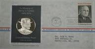 Exonumia Medal Harry S Truman Silver Limited Edition Proof Silver First Day Cover Stamp -