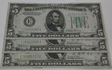 Banknoten 1934 $ Series $5 FRNs 'Mule' Richmond District-3 Consec S/Ns AU Cond Fr. 1955-E -