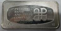 Exonumia Sterling 1000 Grain Silver Ingot, Peoples Bank & Trust Co Cedar Rapids, IA #15 -