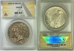 USA 1 Dollar Peace Silver $ Coin Toned ANACS MS 62 A -