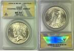 USA 1 Dollar Peace Silver $ Coin ANACS MS 60 Details Looks Better -