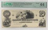 Banknoten 1852 $ 1852 $20 Farmers & Merchants Bank Washington DC PMG PR 64 Choice UNC RRR