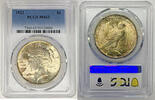 USA Dollar Peace Silver Coin Lightly Toned PCGS MS 63 (10) i -