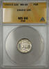 USA Dime 1943-D Silver Mercury 10C ANACS MS-66 Full Split Bands (Light Toning 11 D) -
