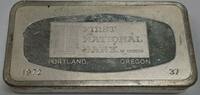 Exonumia Sterling 1000 Grain Silver Ingot, First National Bank of Oregon Portland, OR #37 -