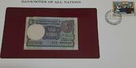 Banknoten Rupee India One Banknote Crisp Uncirculated in Stamped Envelope -