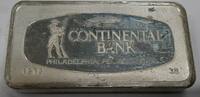 Exonumia Sterling 1000 Grain Silver Ingot, Continental Bank of Philadelphia, PA #38 -