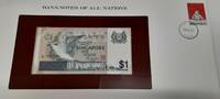 Banknoten One Dollar Singapore Banknote Crisp Uncirculated in Stamped Envelope -