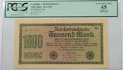Banknoten 1000 Mark Germany Reichsbanknote SCWPM#76b PCGS EF-45 Apparent Small Stains -