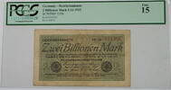 Banknoten Germany 2 Billionen Reichsbanknote SCWPM# 135b PCGS Fine F-15 -