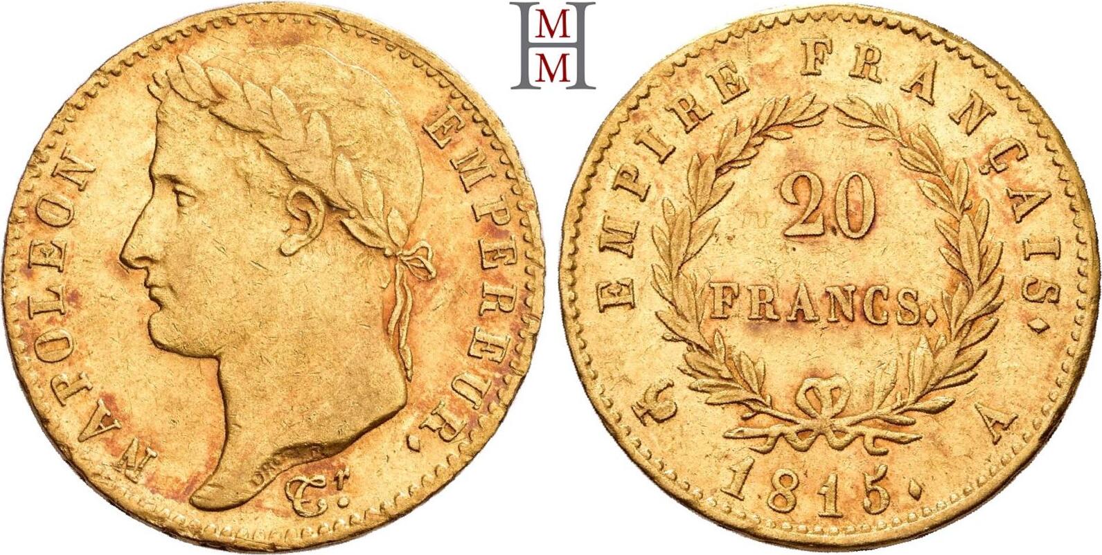 FRANKREICH 20 Francs 1815 A Napoleon I., 1804 1814, 1815. Selten
