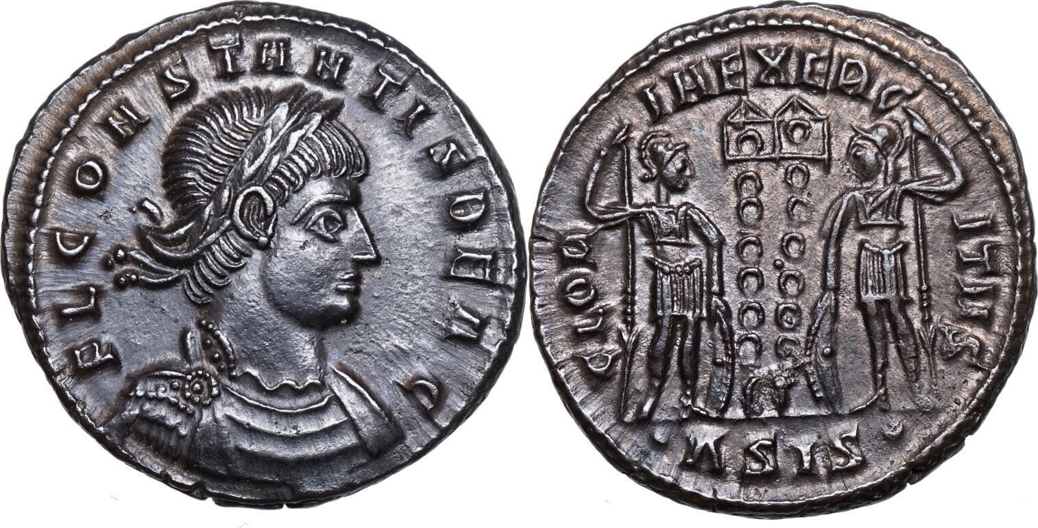 Constans (333-337) Æ Follis Siscia, SOLDATEN mit Standarte EF | MA-Shops