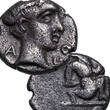Artaxerxes II. bis Darios III. (~400-332 BCE) AR Hemiobol Achaimenidenreich. Kasolaba. Perserkönig im Knielauf / Jünglingskopf. SELTEN! VF