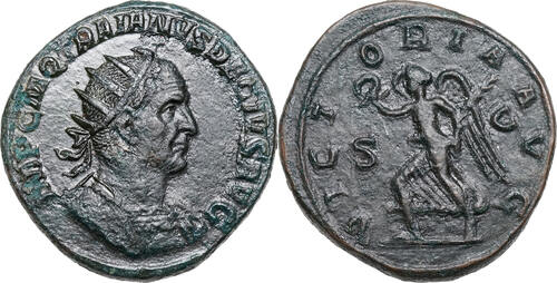 Trajan Decius (249-251) AE DOPPELSESTERZ Rom, Viktoria, grüne Patina, schweres Stück! Selten! VF