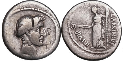 C. JULIUS Caesar (49-44 BCE) AR Denar KOPF Caesars mit Kranz / Venus mit Victoria. Selten! VF