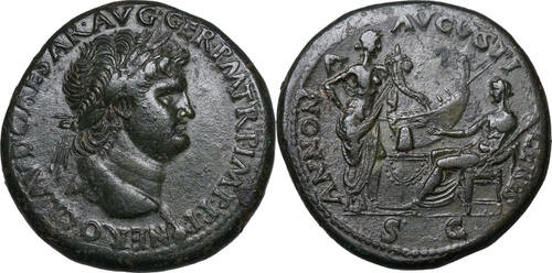 Nero (54-68) Æ Sesterz Rom, Ceres und Annona, Schiffsheck. Top Portrait! Top Patina! VF+
