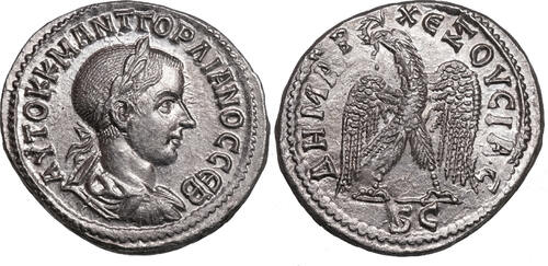 Gordianus III. (238-244) AR Tetradrachme Antiochia am Orontes. Adler. Prachtexemplar! Glanz! BU