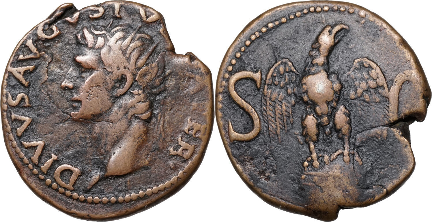 DIVUS Augustus (27 BCE-14 CE) AE As Rom, 34-37 Adler auf Globus, VF ...