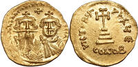 Heraclius und Heraclius Constantinus (613-641) AV Solidus Konstantinopel, Kreuzkrone, TOP-Portraits! BU