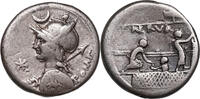 P. Licinius Nerva (113/112 BCE) AR Denar Romabüste mit Helm, Speer und Schild, darüber Halbmond / Wahlszene! VF-