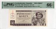 CZECHOSLOVAKIA 50 KORUN 1950 SPECIMEN PMG 66 EPQ 127.18 US$  +  23.12 US$ shipping