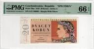 CZECHOSLOVAKIA 20 KORUN 1949 SPECIMEN PMG 66 EPQ 127.18 US$  +  23.12 US$ shipping