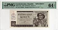 CZECHOSLOVAKIA 50 KORUN 1950 SPECIMEN PMG 64 92.92 US$  +  23.23 US$ shipping