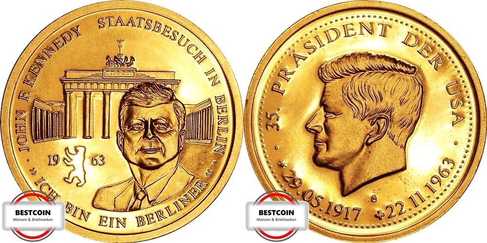 BRD 1963 Medaille John F. Kennedy Ich bin ein Berliner vergoldet