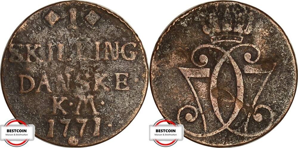 DÄNEMARK 1 Skilling 1771 Heide 37 - geprägt unter Christian VII
