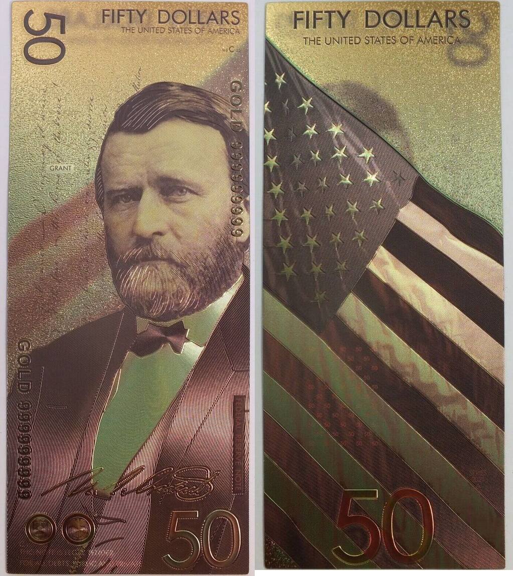 USA Dollar $50 Fifty US Concept Design 6 Novelty 24K Gold Foil Plated ...