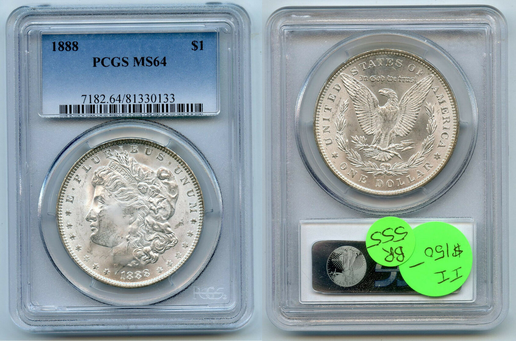 USA Dollar 1888 Morgan Silver PCGS MS 64 Certified - Philadelphia Mint
