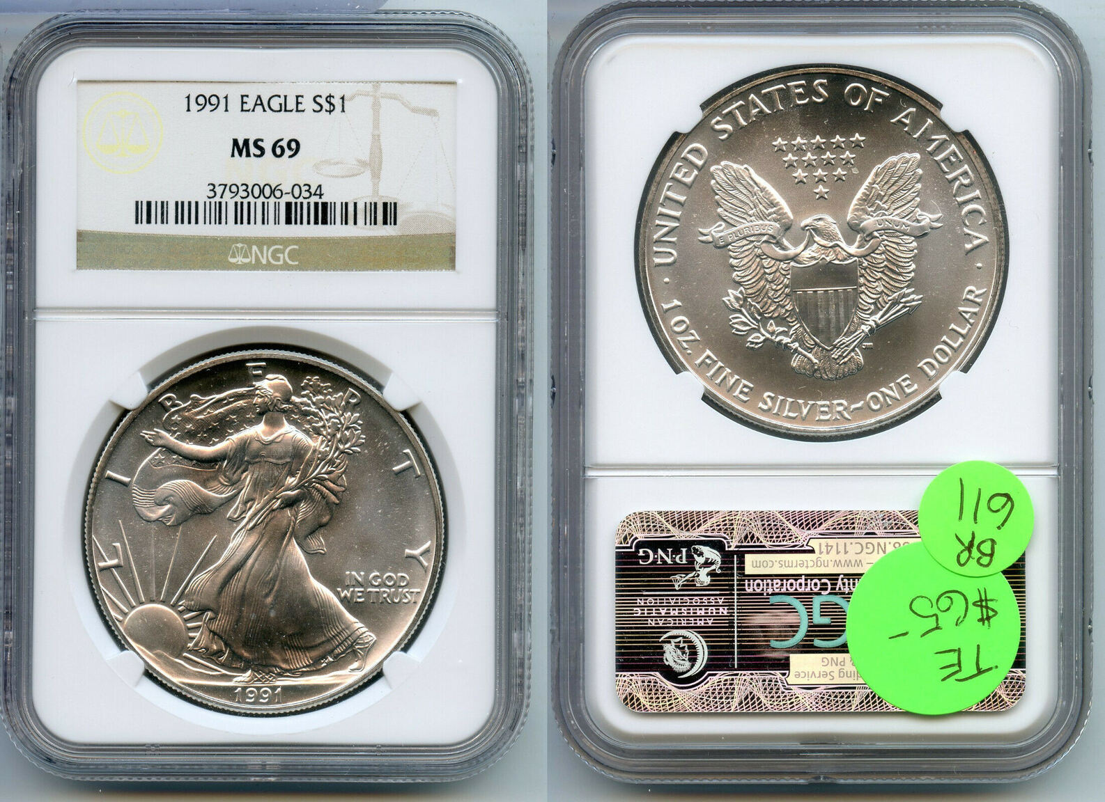 1991 American Silver Eagle NGC MS-69