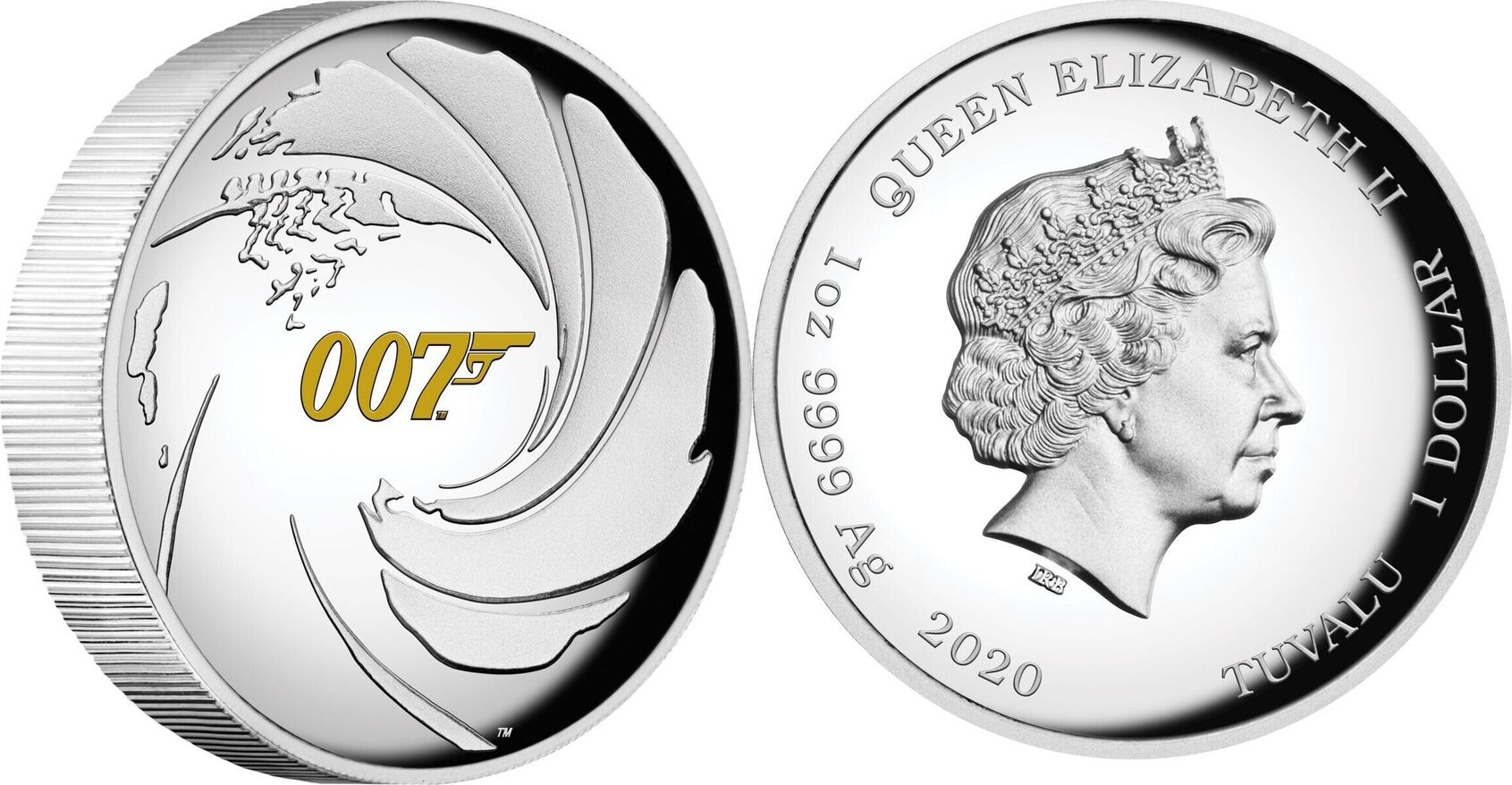 1 Dollar 2020 James Bond 007 High Relief 1 Oz Proof $ Tuvalu Coin