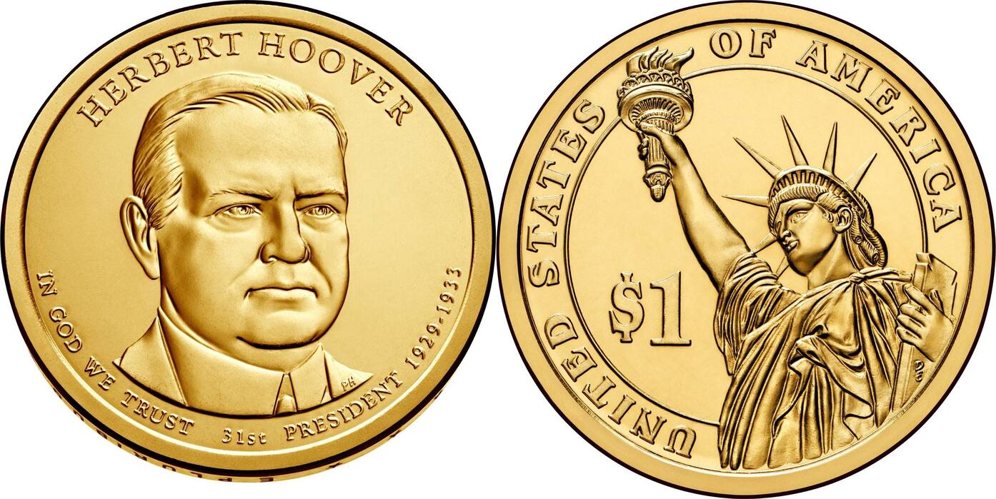 USA 1 Coin 2014 D Herbert Hoover Presidential Dollar US Golden