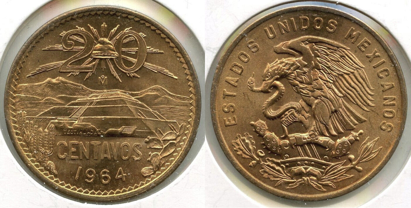 Weltm nzen 20 Centavos 1964 Mexico Coin Estados Unidos Mexicanos