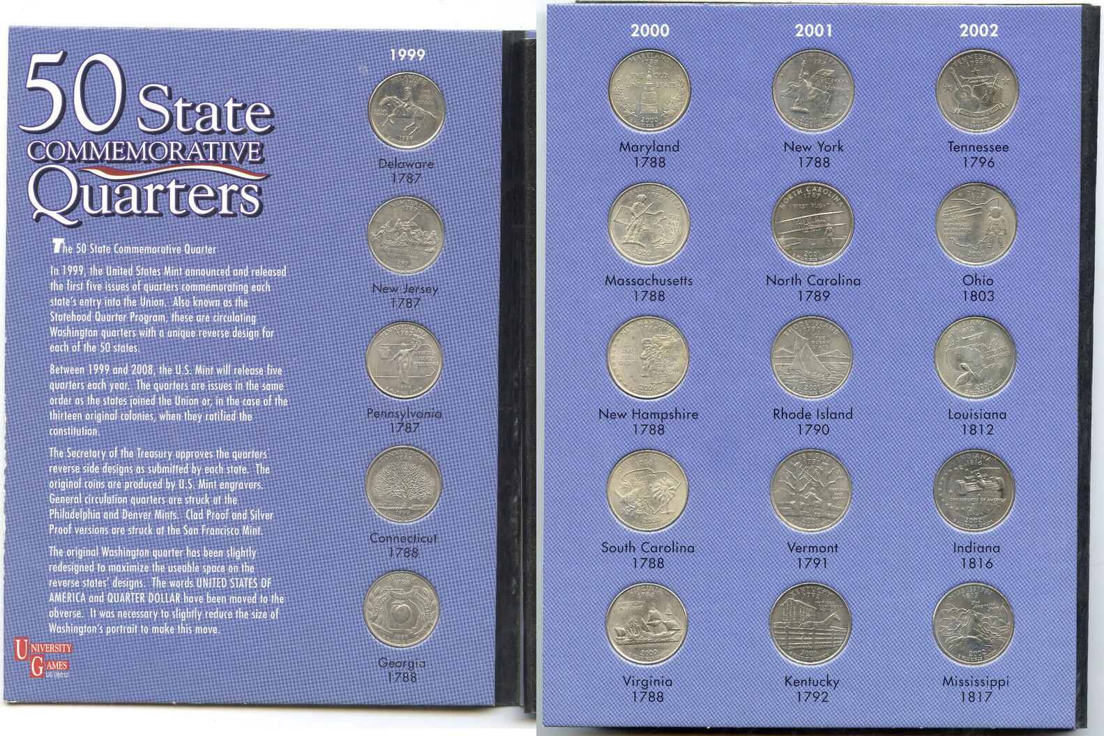 USA 1999- 2008 50 State Commemorative Quarters 50 Coins -DM890