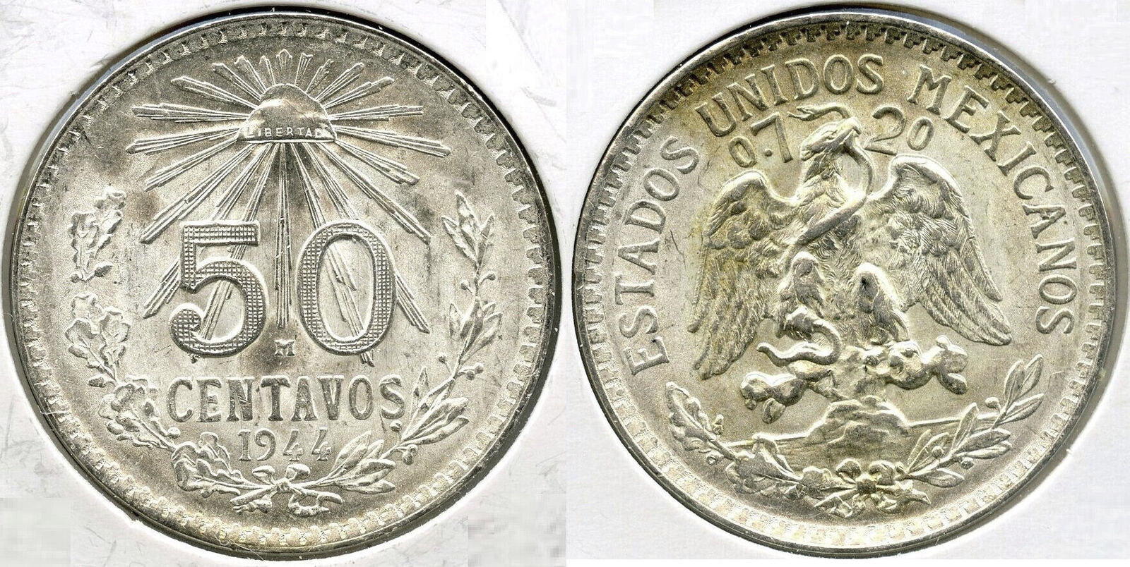 Weltm nzen 50 Centavos 1944 Mexico Silver Coin Uncirculated Coin