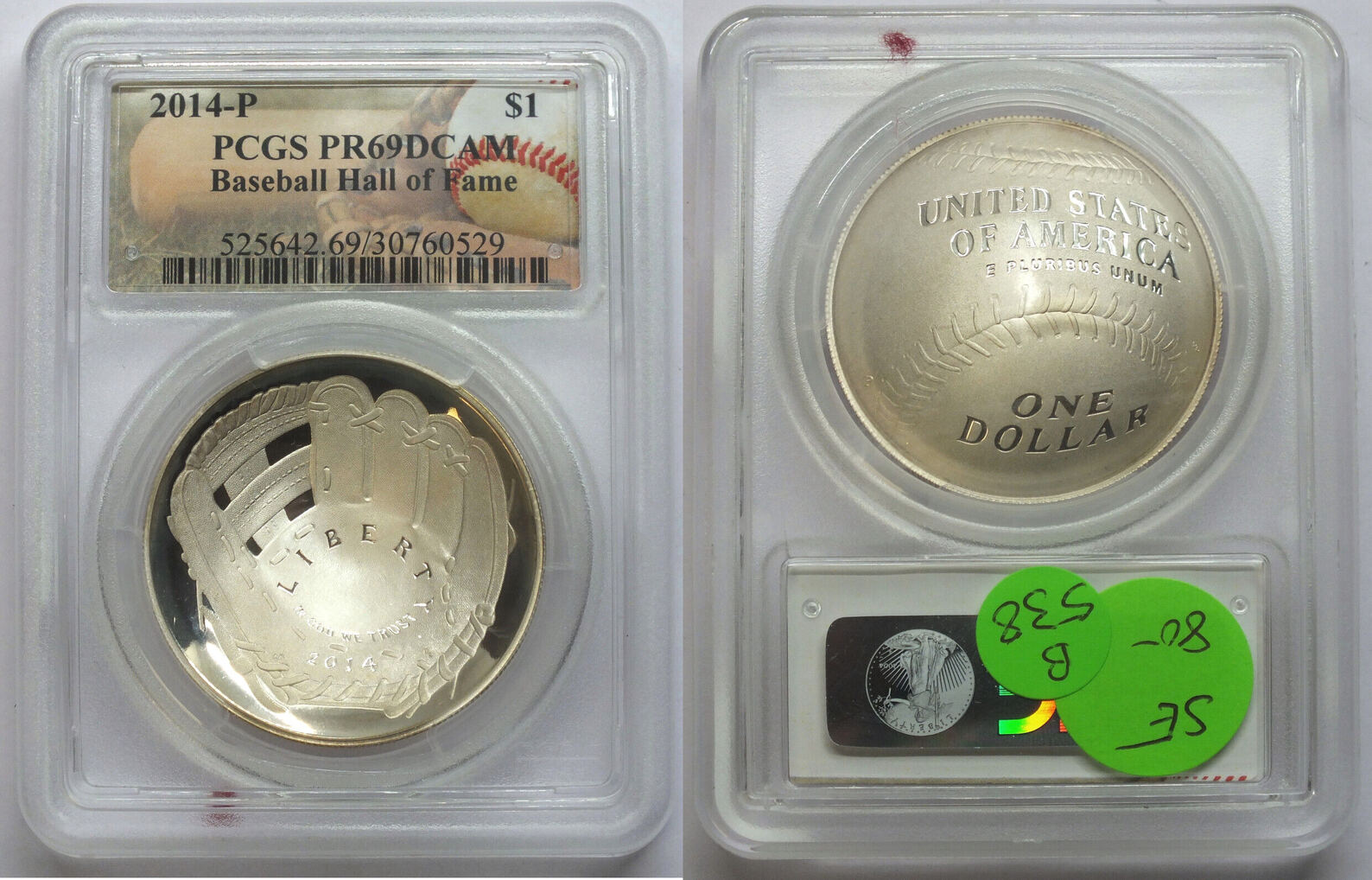 USA Dollar 2014 P Baseball Hall of Fame Silver PCGS PR69DCAM