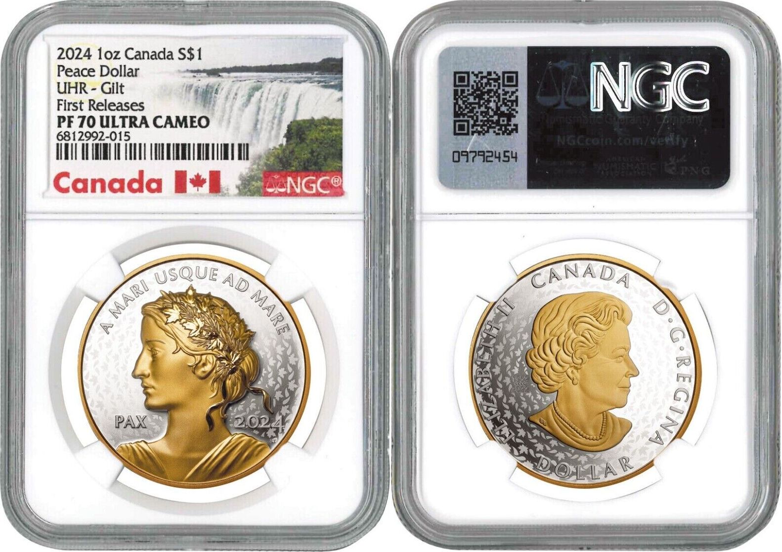 Anlagem Nzen Peace Dollar 2024 Canada 1 Oz Silver NGC PF70 1 Ultra   Combined48825 