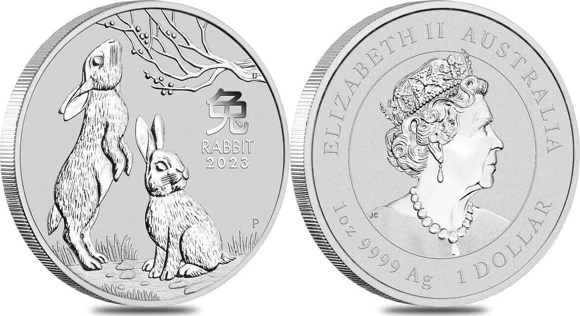 Anlagem nzen 1 Dollar 2023 Australia Year of Rabbit 9999 Silver 1