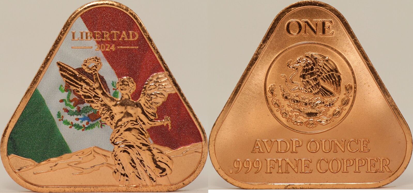 2024 Mexico Libertad Mexican Flag 1 Oz 999 Copper Triangle Colored