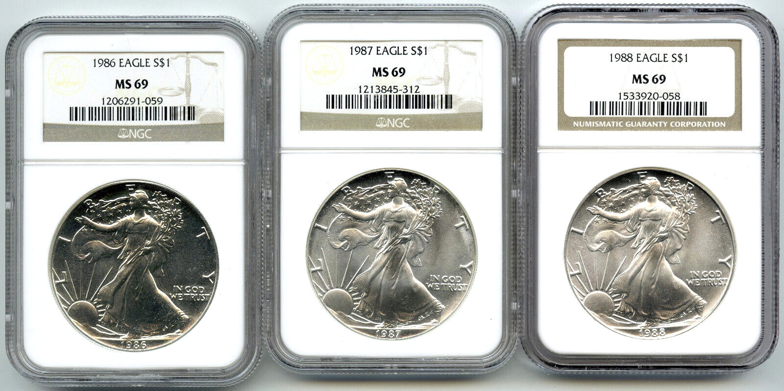 Dollar 1986 - 2005 American Eagle Silver 20-Coin Set NGC MS69