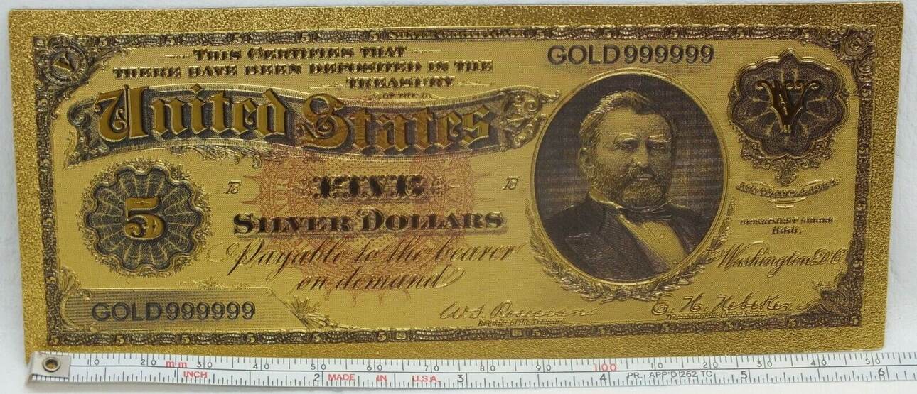 1886 Year 5 Dollar Colorful Gold Banknote 24k Gold Foil Bill Note with Sleeve 