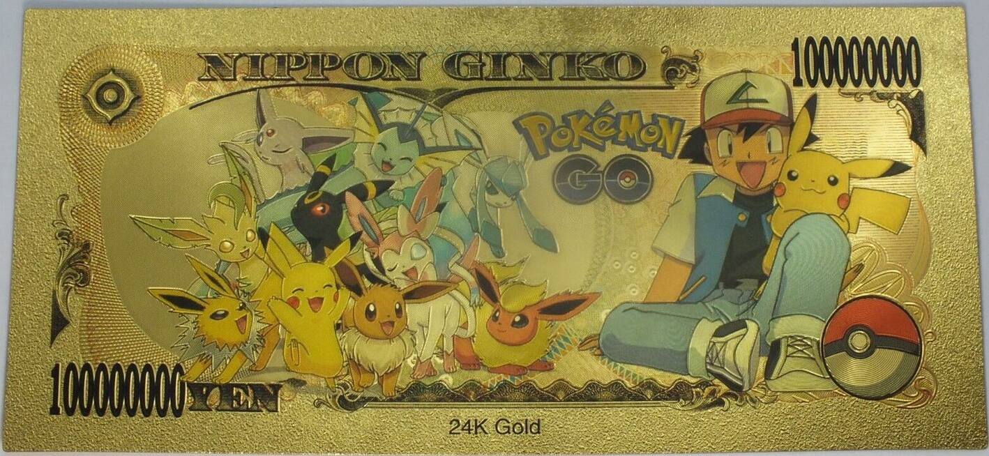 USA Banknoten Pokemon Charmander Eevee 10B Yen Novelty 24K Gold