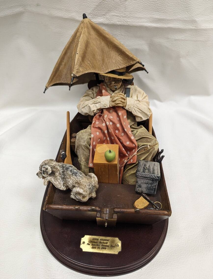 Norman Rockwell Gone Fishing Possible Dreams Figure Statue w/ Box