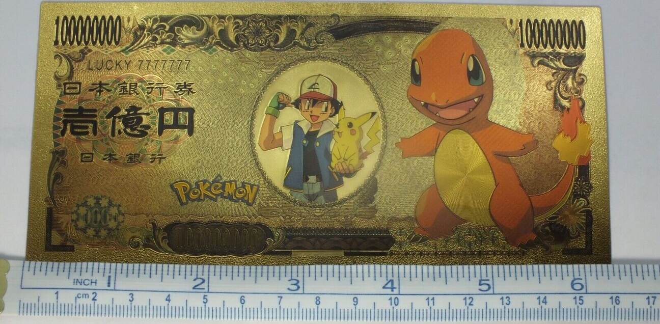 USA Banknoten Pokemon Charmander Eevee 10B Yen Novelty 24K Gold Foil Plated  Note Bill GFN52